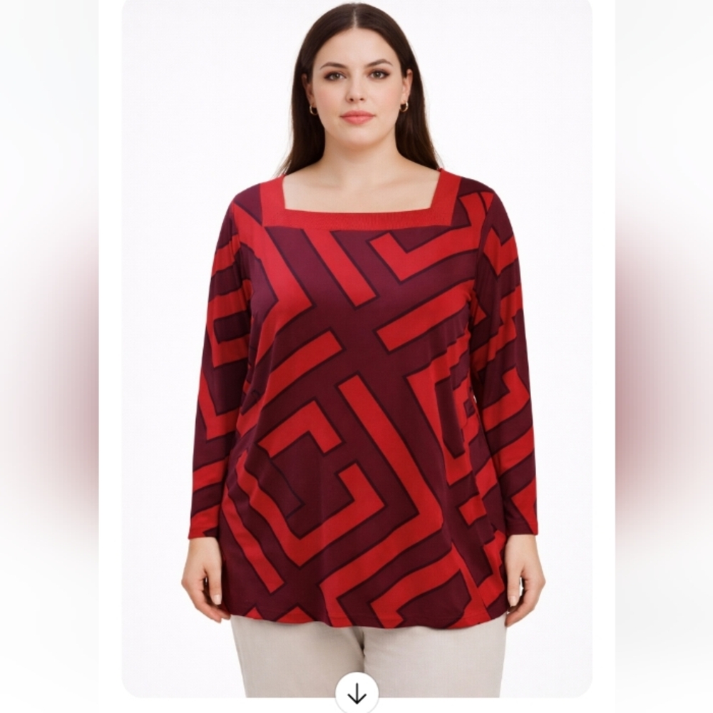 Liz Claiborne Red & Black Geometric Long Sleeve Dress | XXL | NWT
